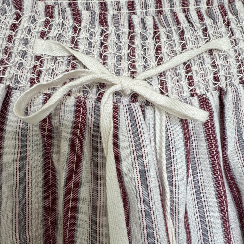 Linen Wide Leg Striped Pants Large Smocked Waist Coastal Nautical Beachy Summer - Picture 4 of 9